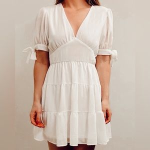 White Tie-Sleeves Dress